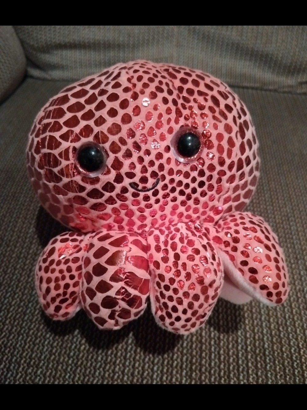 Kellytoy Plush Red Pink Octopus Stuffed Toy - Soft Sequin Pattern